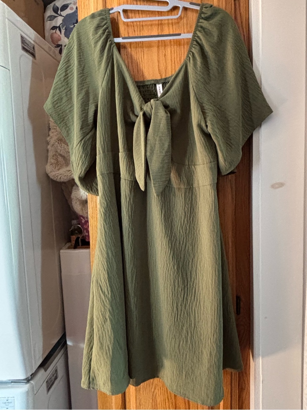 Dokotoo Olive Green Tie-Front Midi Dress